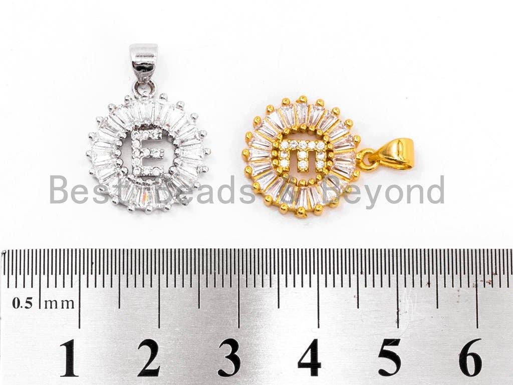 CZ Micro Pave Initial Letter E Charm/Pendent Beads,Cubic Zirconia Pave  Alphabet Beads Pendent, Gold/Silver Finish,16x18mm,sku#Z224