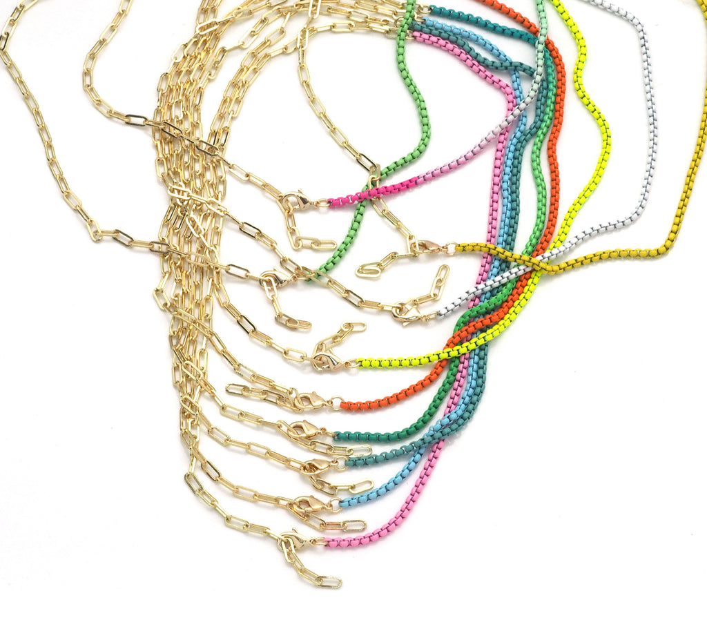 Gold Paperclip Colorful Enamel Box chain Necklace, sku#EF195