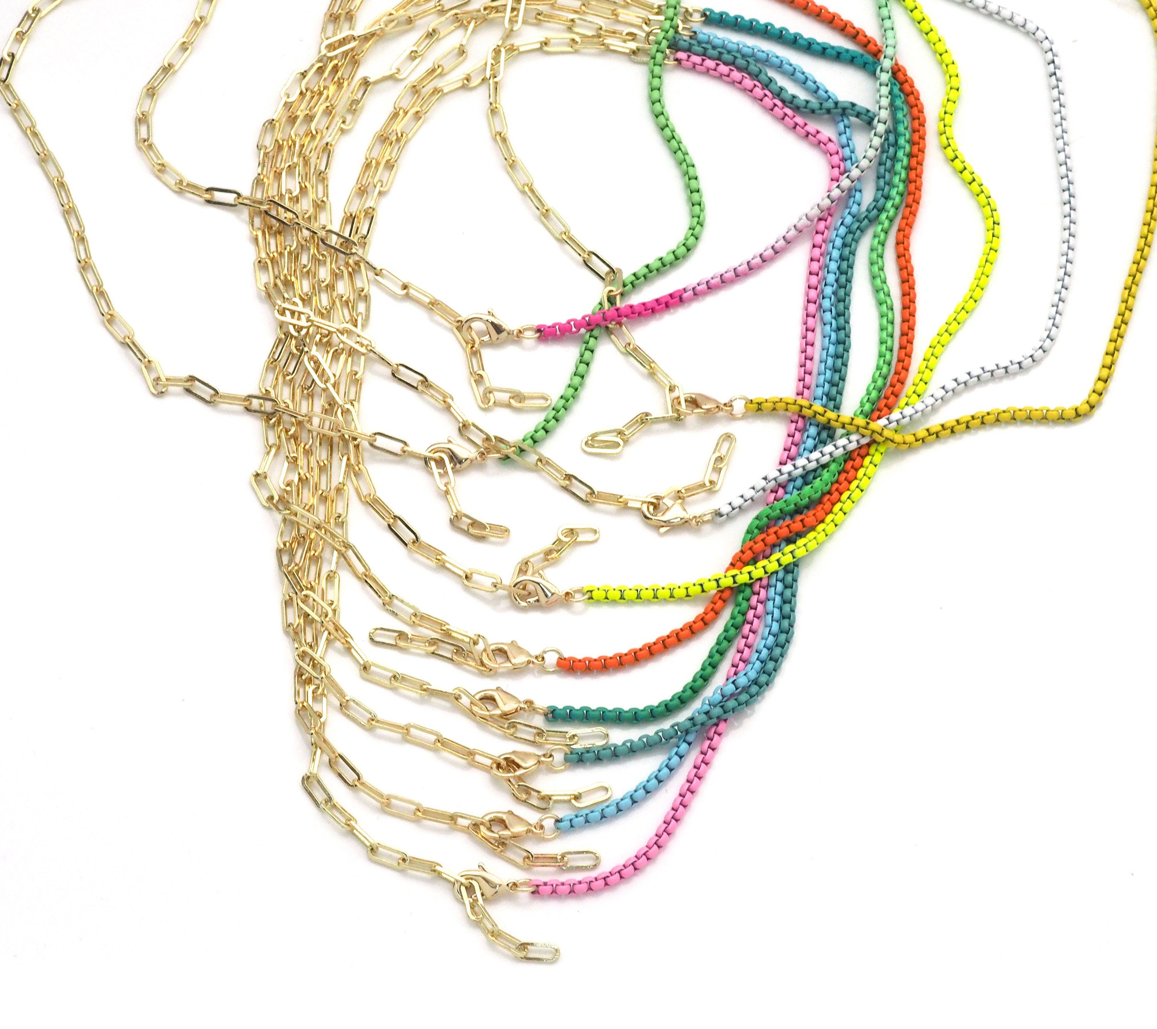 Gold Paperclip Colorful Enamel Box chain Necklace, sku#EF195