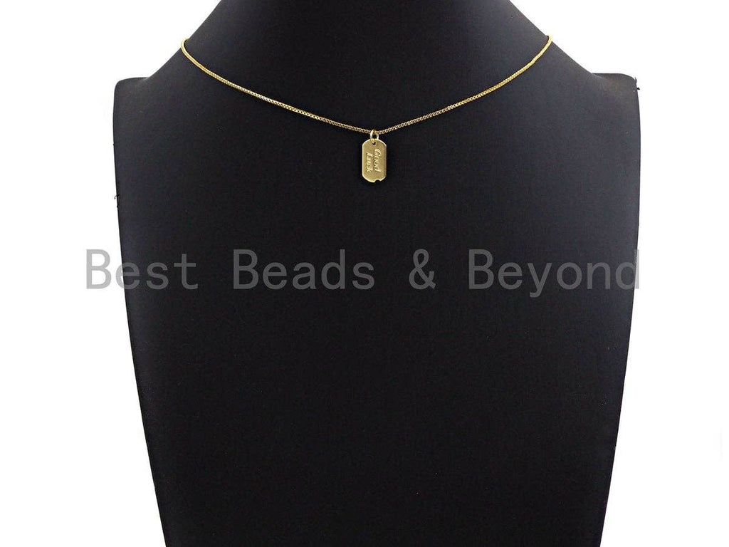 CZ Micro Pave Good Luck Dog Tag Pendant,  Gold/Silver/Rose Gold Tag Pendant Charm, 9x15mm, SKU#Y240