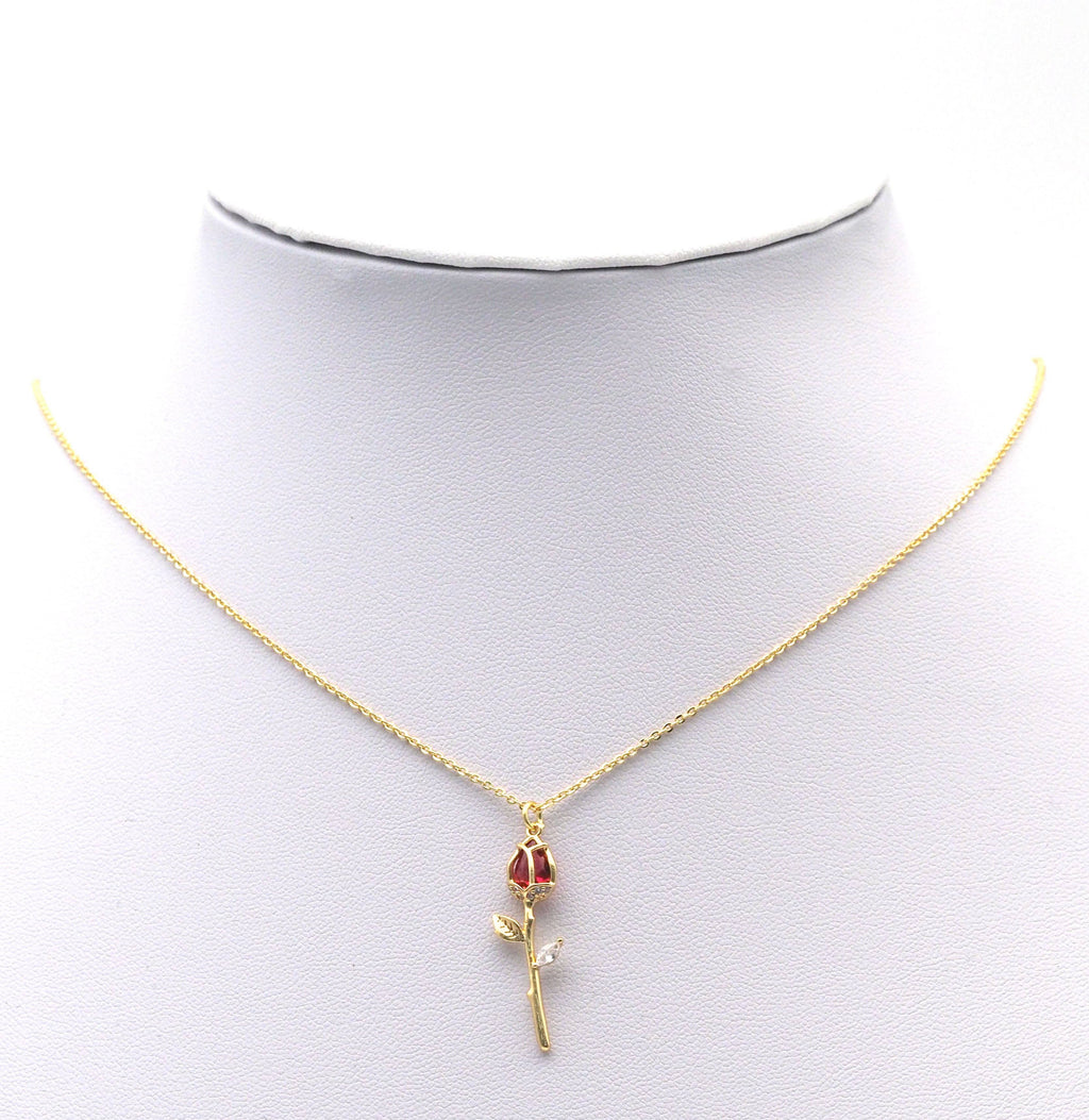 Colorful CZ Gold Tulip Flower Necklace, Sku#ZX114