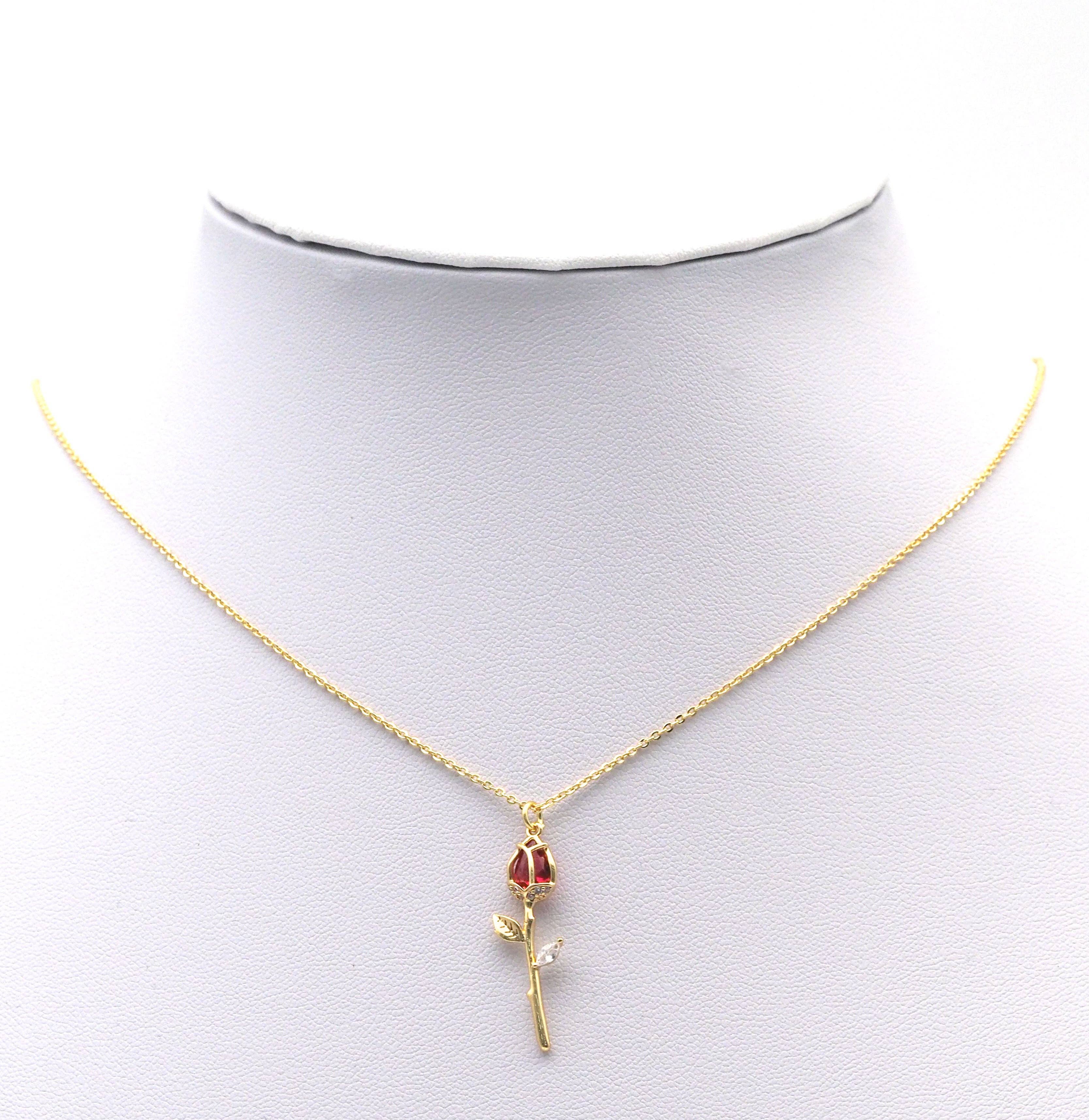 Colorful CZ Gold Tulip Flower Necklace, Sku#ZX114