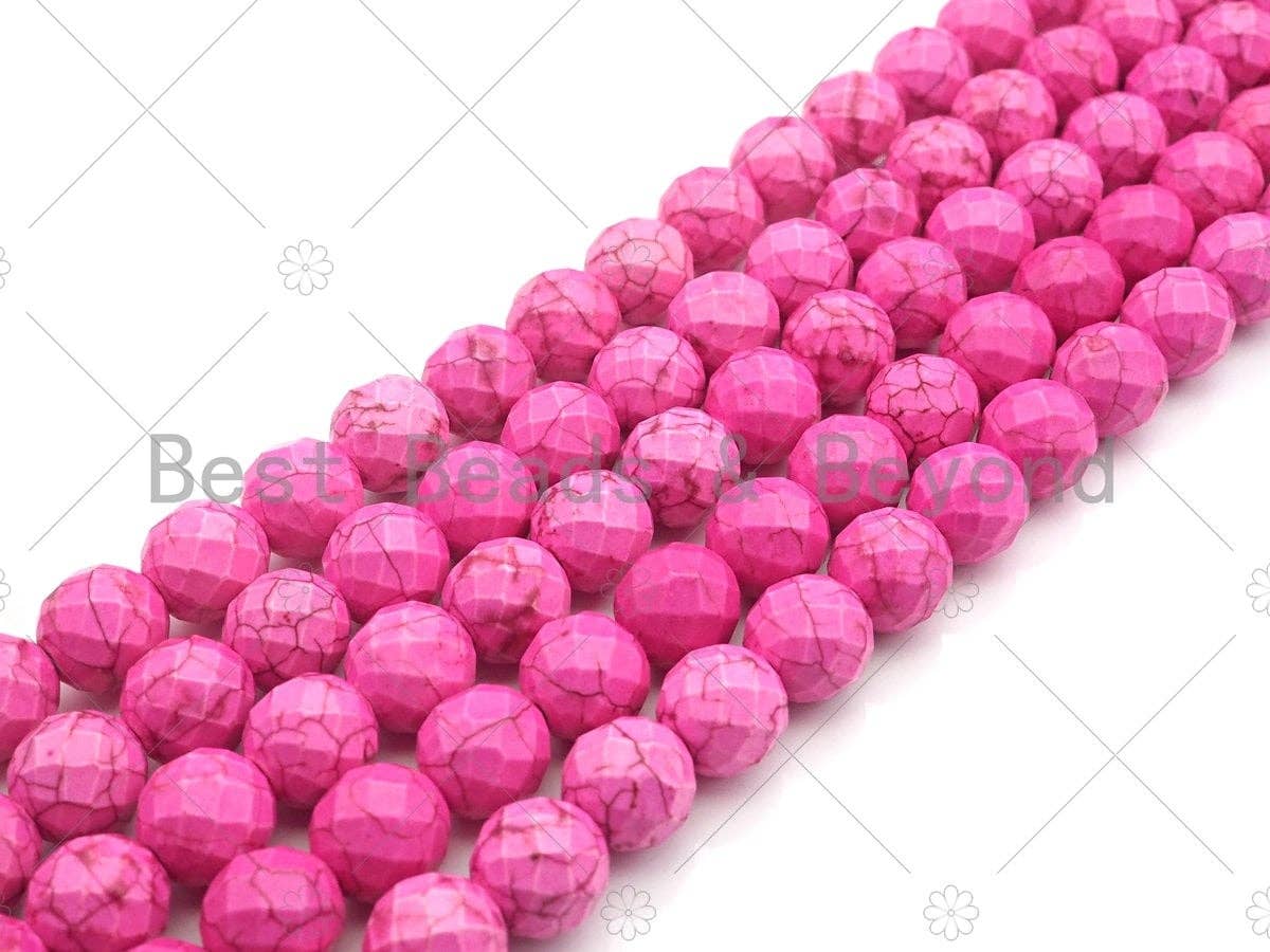 Faceted Dyed Pink Turquoise Beads, 6mm/8mm/10mm Faceted Turquoise Dyed Howlite Beads,  15.5" Full Strand, sku#UA156