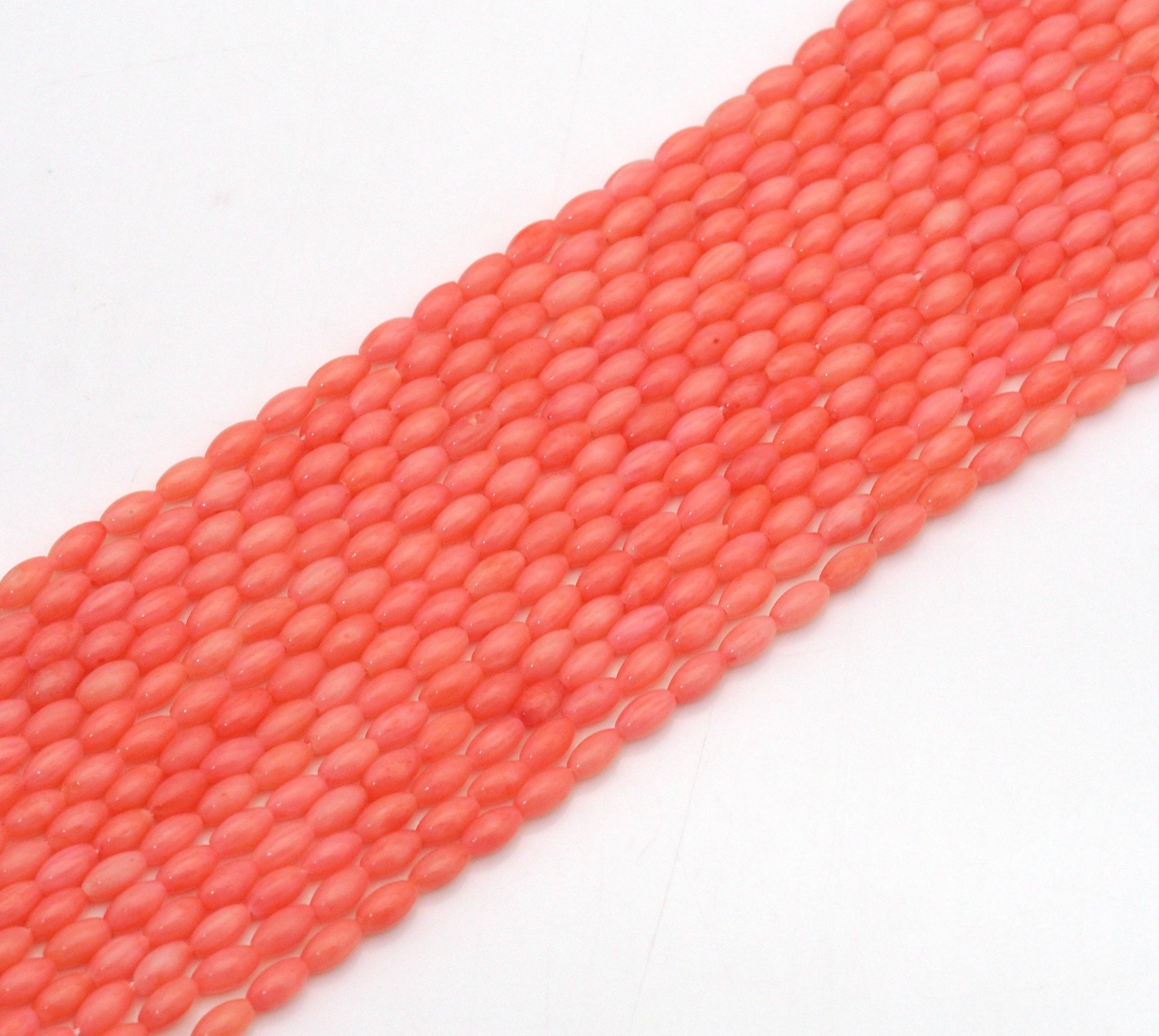 Pink Coral Smooth Rice Shape Beads, Sku#U1482