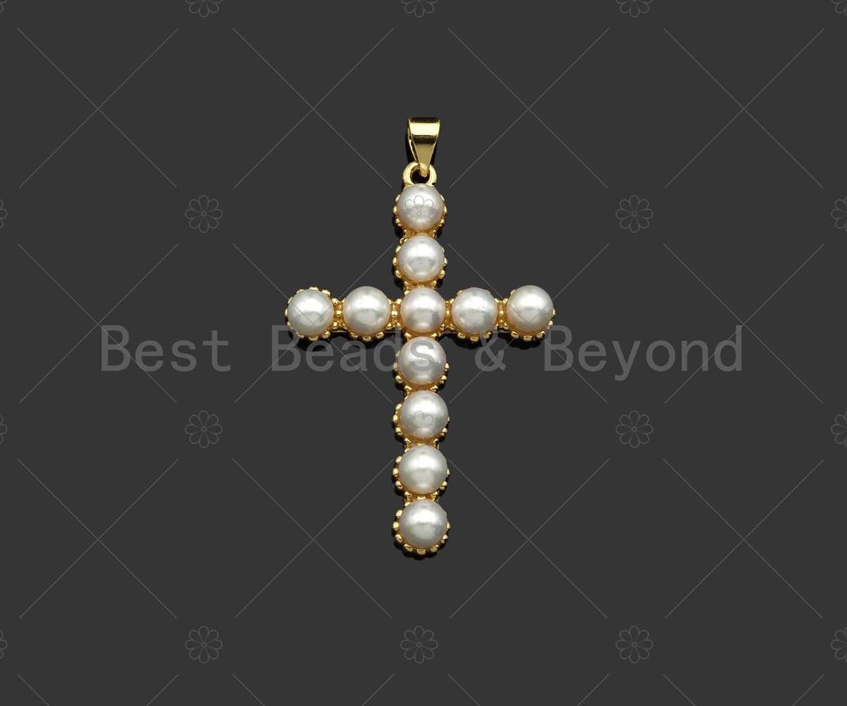 Mother of Pearl Cross Shape Pendant/Charm,18K Gold MOP Charm, 27x40mm, Sku#LD30