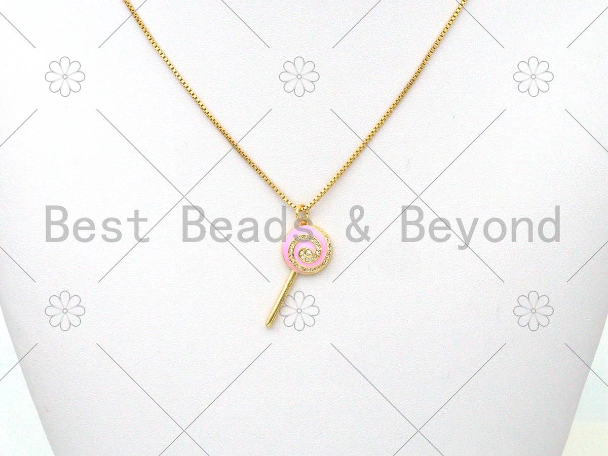 Enamel Colorful Lollipop Shape Pendant,18K Gold Filled CZ Micro Pave Lollipop Charm,Enamel Pendant,Enamel Jewelry,13x30mm,sku#L588