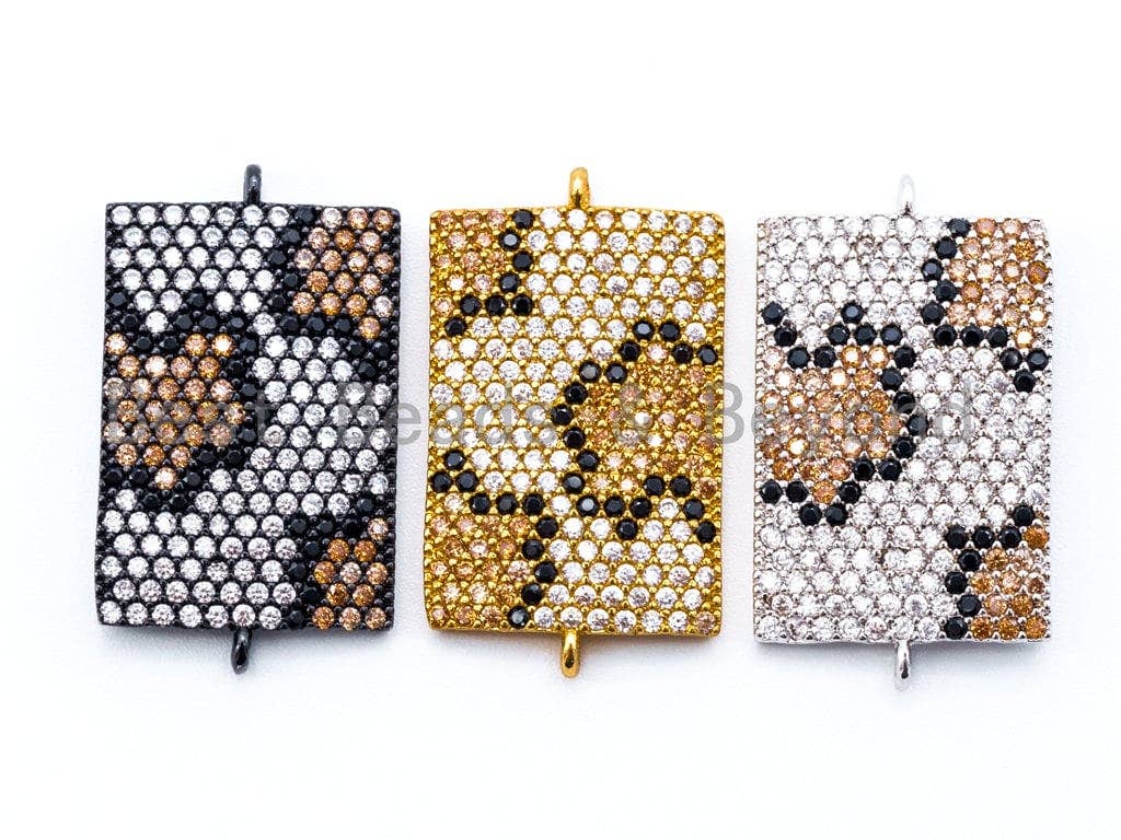 CZ Micro Pave Square Connector with Brown Dots, Animal Print Connector, 15x26mm, sku#E176C