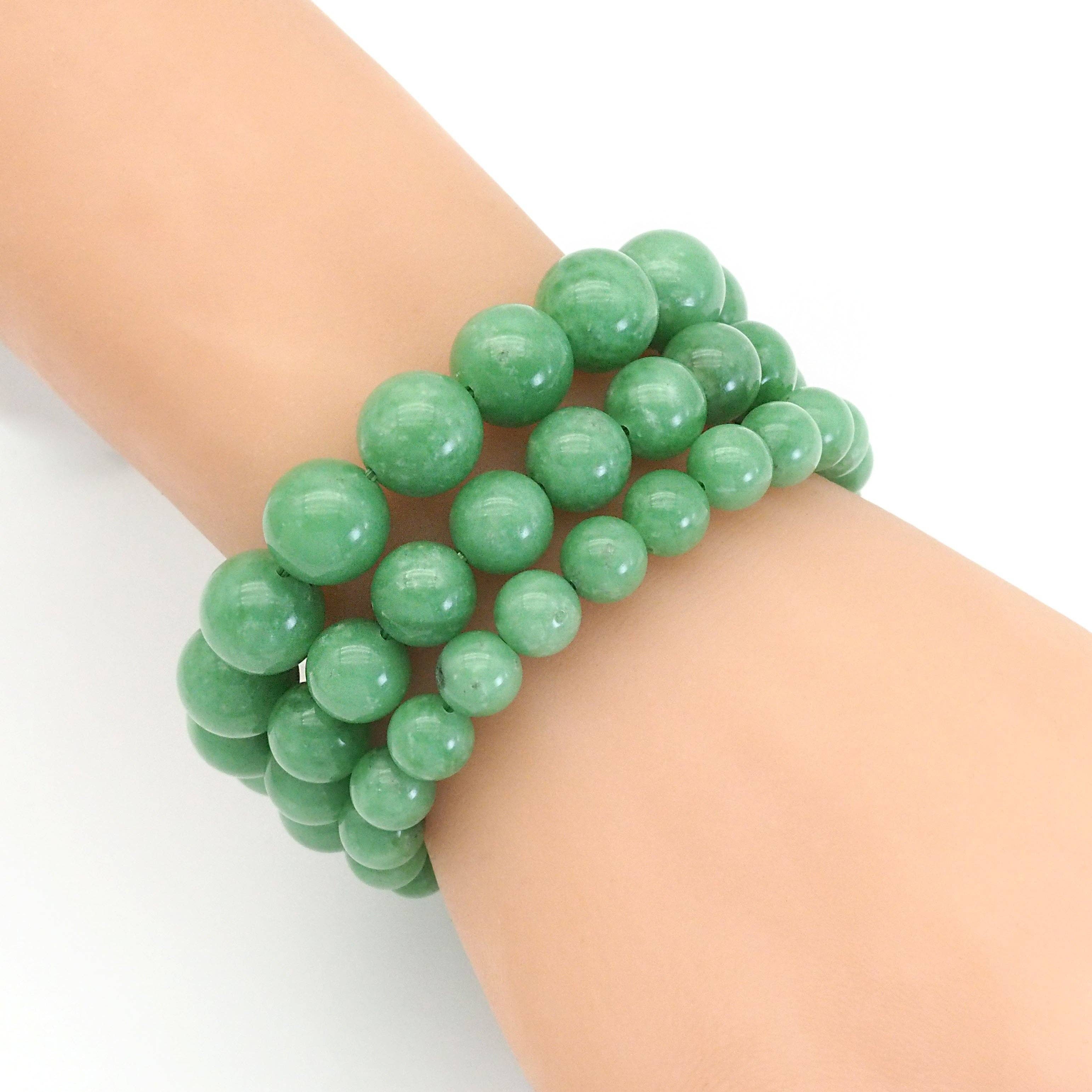 Genuine Green Angelite Round Smooth Stretchy Bracelet, 8mm/10mm/12mm, Sku#EF372