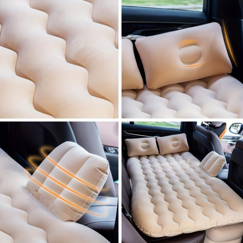 Car Backseat Air Mattress Inflatable Travel Bed for SUV Sedan Holiday Road Trip Sleeping Pad Comfortable Rest for Kids Pets Soft Flocking Wavy Support