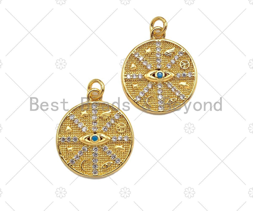 18K Gold Evil Eye Round Coin Charms, Gold Evil Eye Charm, Protection Charm, Medallion Charm, Elephant medallion,15mm, Sku#LK188