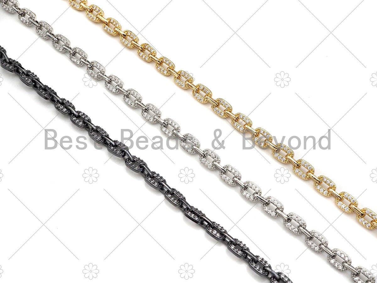 5x7mm High Quality Micro Pave Chain, Paper Clip Thick Elongated Chain by Yard, CZ Pave Chain, Necklace Making Supply, sku#M376