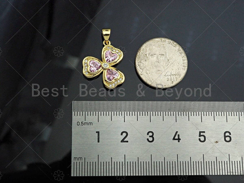 Gold Filled Violet CZ Micro Pave Clover Shape Pendant,18K Gold Filled Clover Charm, Necklace Bracelet Charm Pendant,17x21mm,Sku#LK364