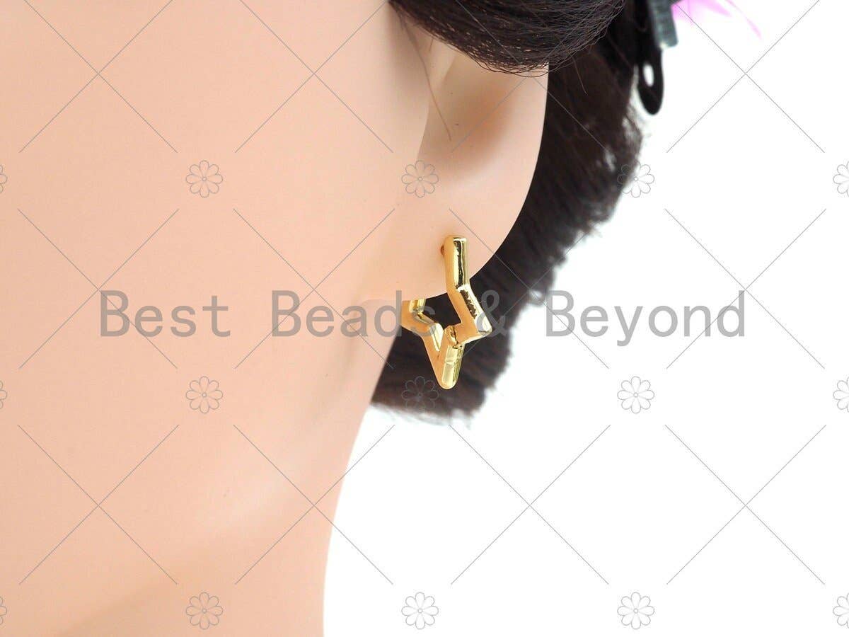 Gold Five Point Star Huggie Earring, Sku#LD61
