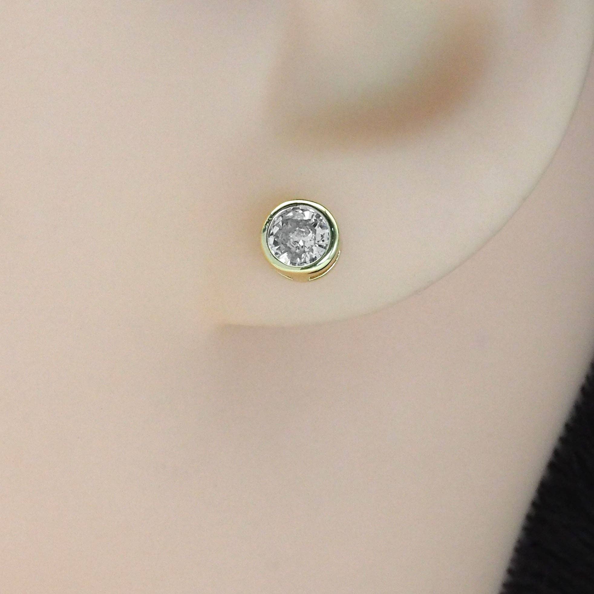 Gold Clear CZ Round Stud Earrings, Sku#LX333