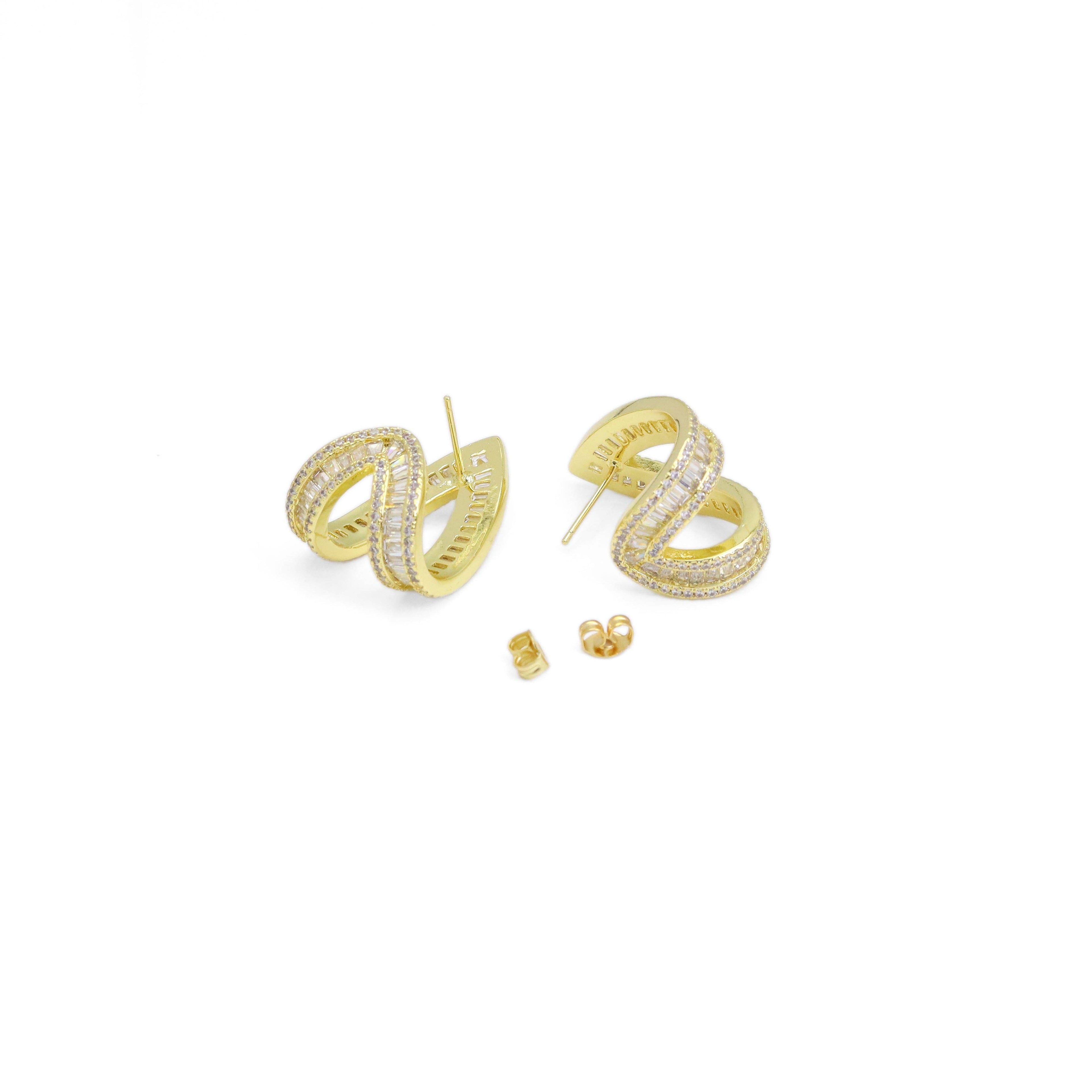 Gold Silver Baguette CZ V Shape Wrap Statement Earrings, Sku#Y923