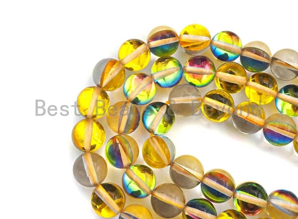 NEW COLOR-Mystic Aura Yellow Spectrolite Quartz, Quality Crystal Round beads, 8mm/10mm Round beads, 15.5inch strand, sku#U600