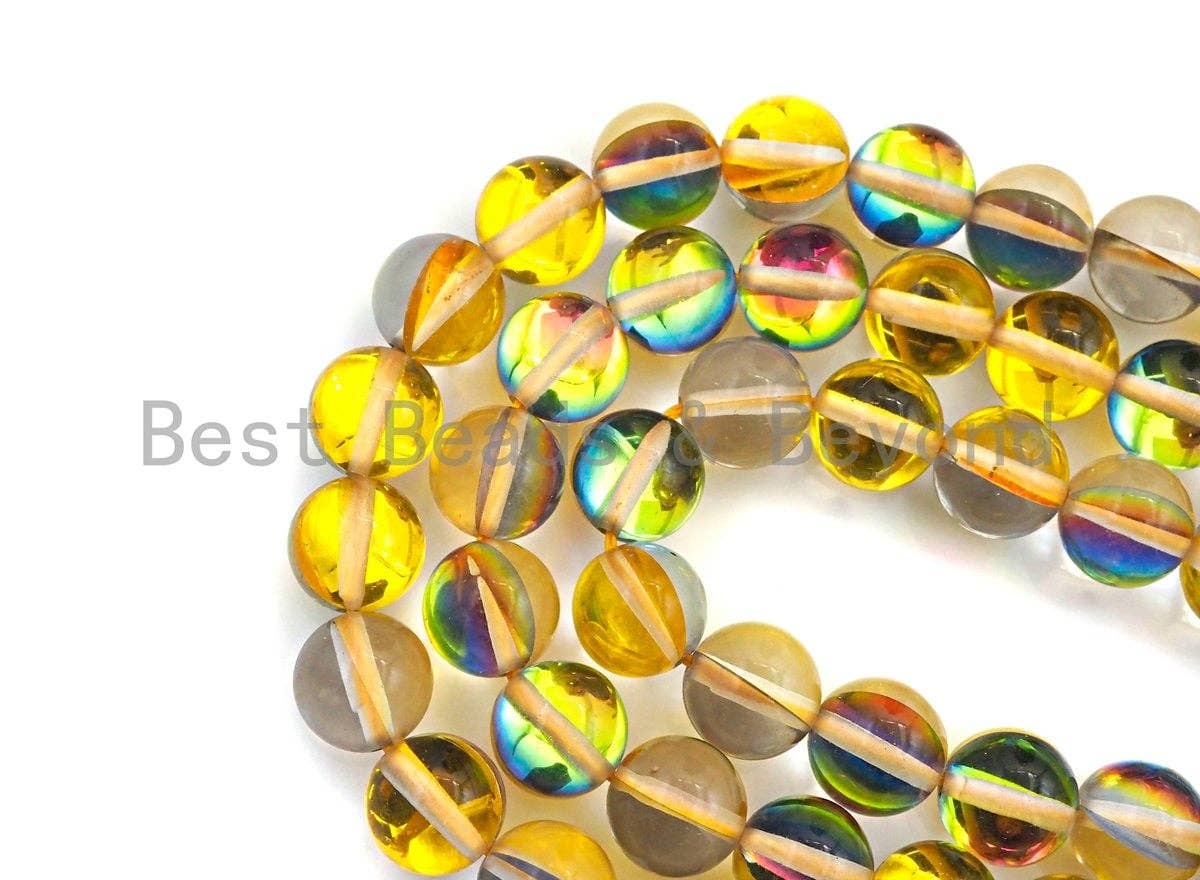 NEW COLOR-Mystic Aura Yellow Spectrolite Quartz, Quality Crystal Round beads, 8mm/10mm Round beads, 15.5inch strand, sku#U600