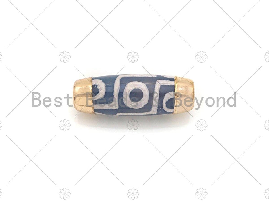 16x39mm Large Natural Tibetan Agate Barrel Shape Spacer Beads, Gold Tone, Dzi Agate Spacer, Eye Agate, Oval Tibetan Agate Beads, sku#U948