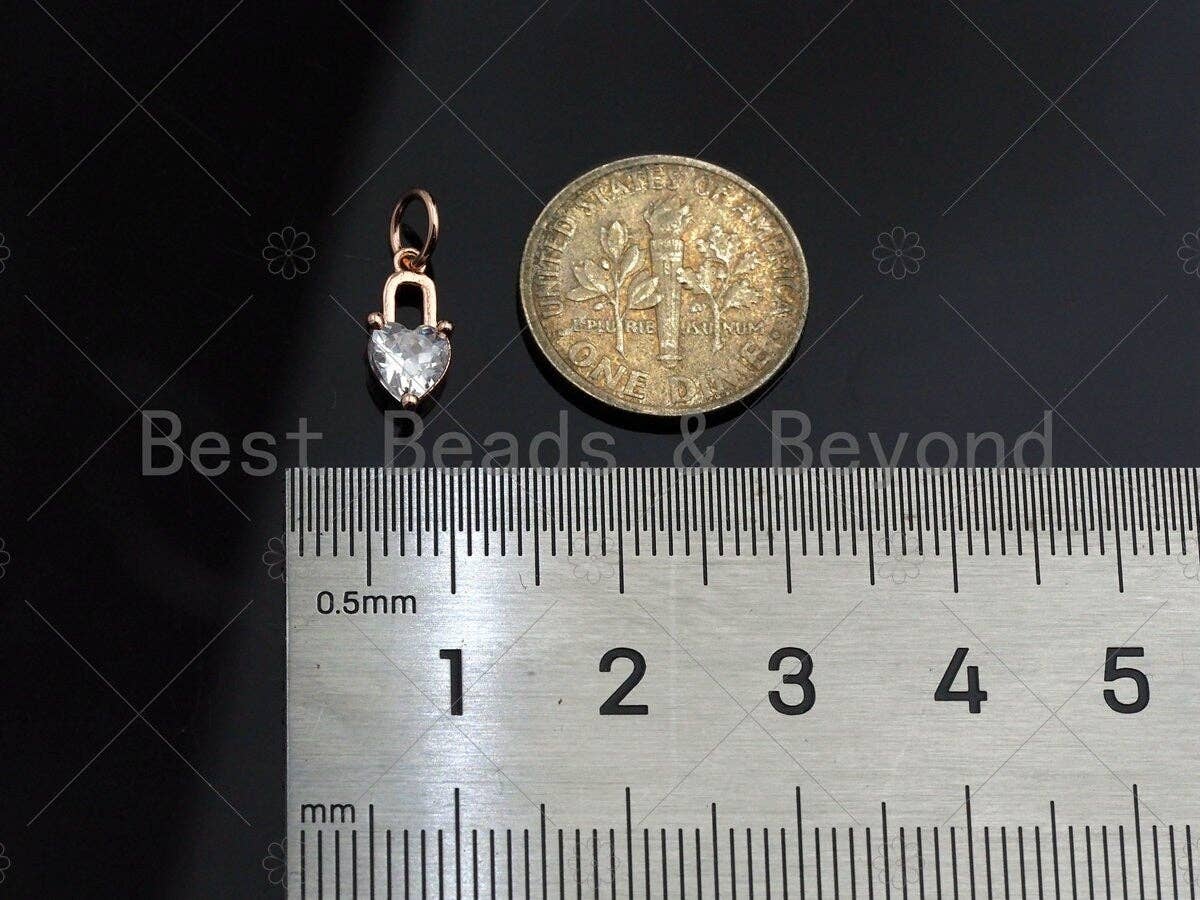Clear CZ Micro Pave Heart Lock Shape Pendant,Cubic Zirconia Heart Charm,Gold/Silver/Rose Gold Tone,5x11mm,Sku#Y344