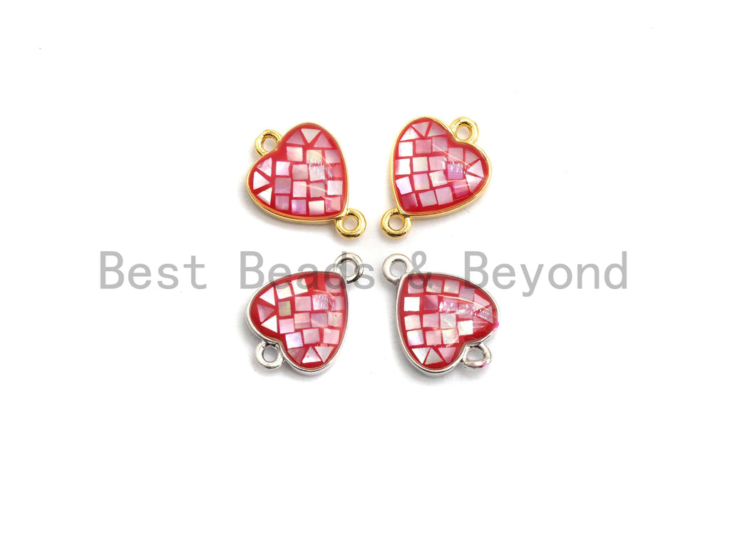 100% Natural Heart Shape Hot Pink Connector with Gold/Silver Plated Edging, Fuchsia pink Connector, Shell Connector, 10x14mm,SKU#Z276