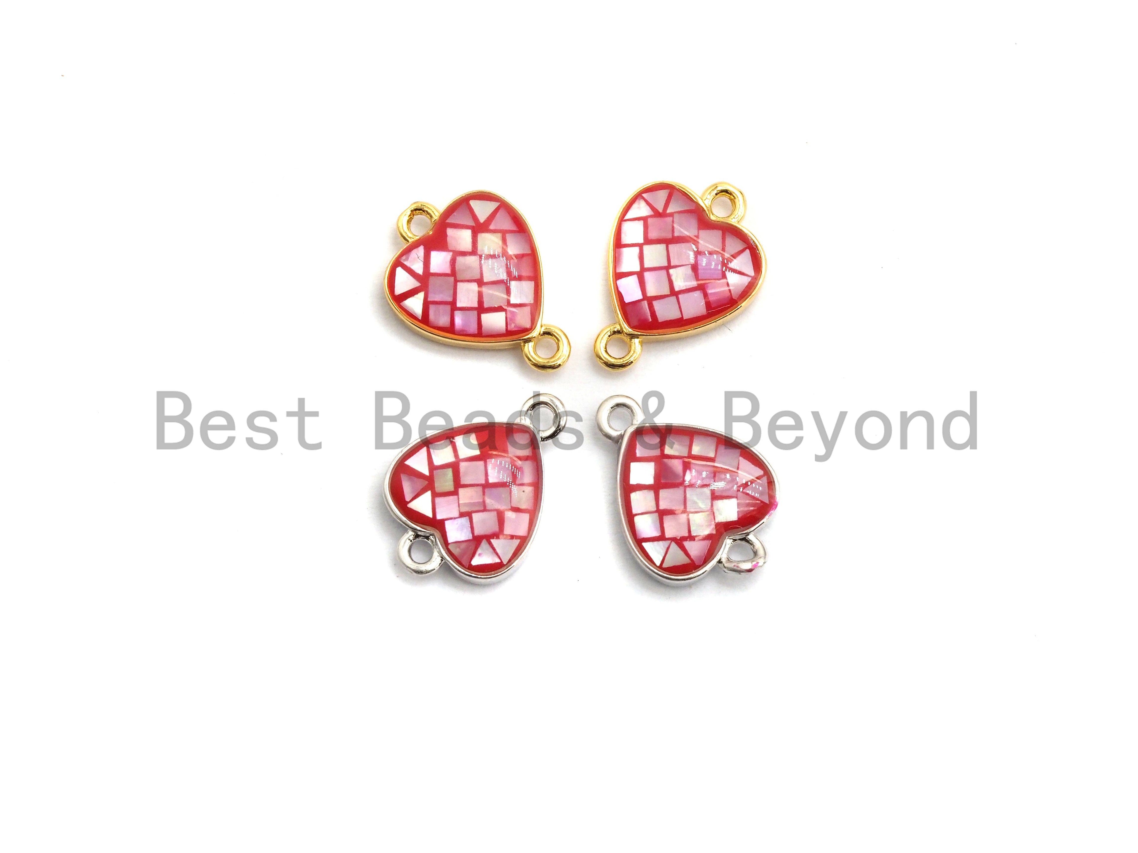 100% Natural Heart Shape Hot Pink Connector with Gold/Silver Plated Edging, Fuchsia pink Connector, Shell Connector, 10x14mm,SKU#Z276