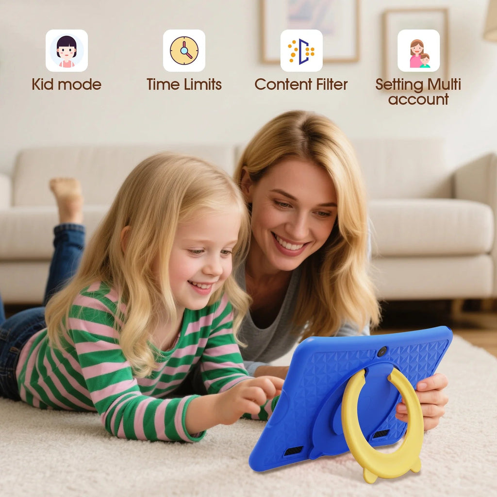 10.1 Inch Android 15 Kids Tablets 2025,6GB RAM + 64GB Rom,Parent Control Kids Education Children Tablet with Wifi,Kid-Proof Case,Blue