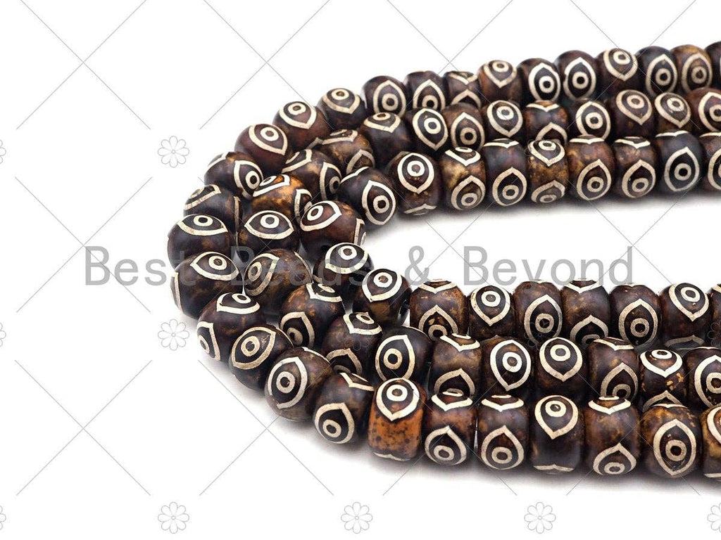 NEW STYLE Natural Tibetan Eye Agate, Agate Spacer,Rondelle Shape 10x14mm, 14" Full Strand, Natural Agate, DZI AgateSku#U972