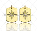 18k Shiny Gold Star On Rectangle Charms, Dog Tag Charms, Flower Pendant, Gold Pendant, Rectangle Necklace Charms, 15x21mm, Sku#Z1172
