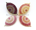 CZ Micro Fuchsia Gold Marquise Shape Evil Eyes Connector for Bracelet Necklace, 16x33mm,sku#E74C