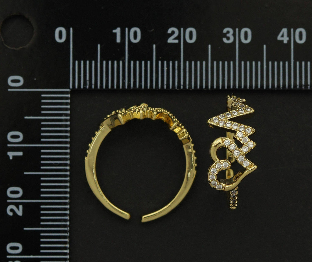 CZ Heart with Wavy Line Open Ring, Sku#LD228