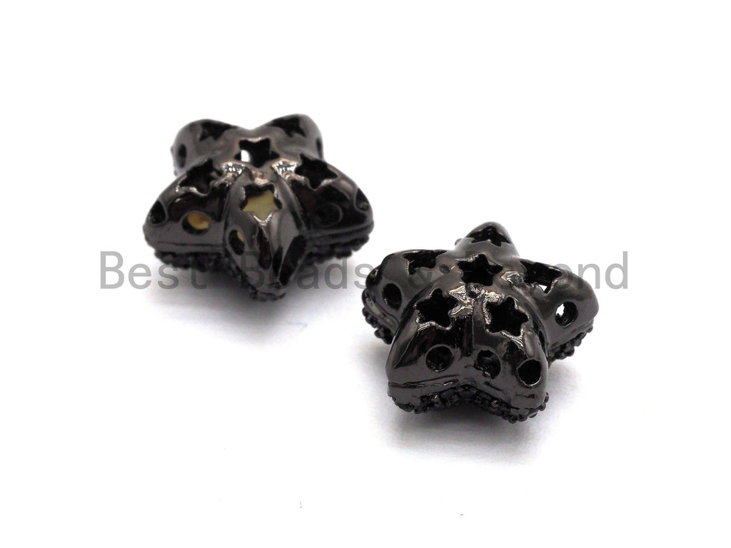 Black CZ Pave On Black Micro Pave Puffy Star Spacer Beads , Cubic Zirconia Star Spacer Beads,12mm, sku#C97