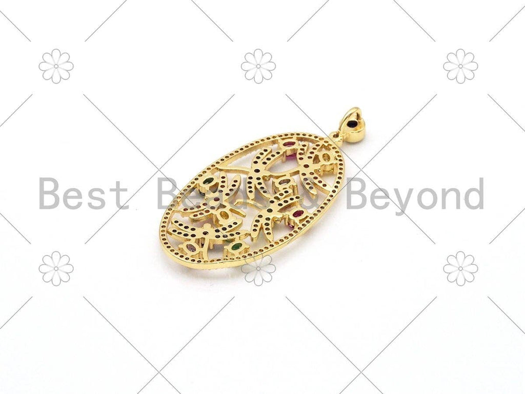 Colorful CZ Micro Pave Dragonfly On Oval Frame Shape Pendant/Charm, 18K Gold Filled Charm, Necklace Bracelet Pendant, 50x24mm,Sku#LK408