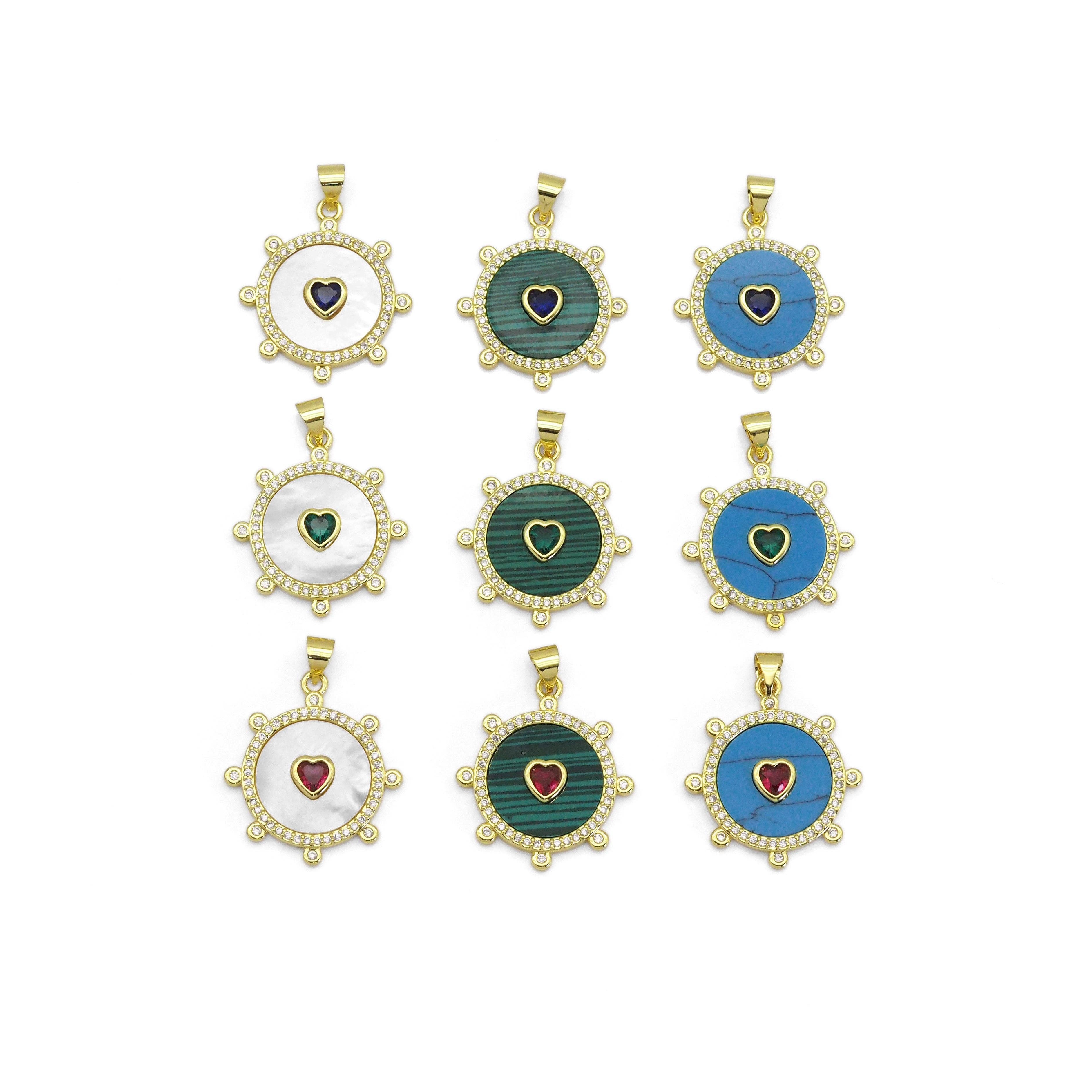 Spike Gemstone Pearl Coin with Heart Charm, Sku#LX299