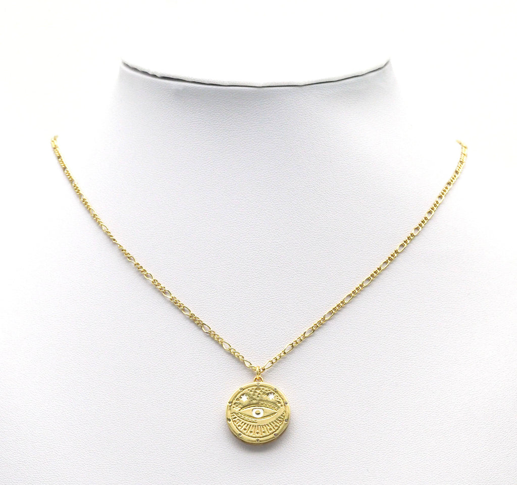Gold Enamel Evil Eye On Round Coin Charm, Sku#Z1457