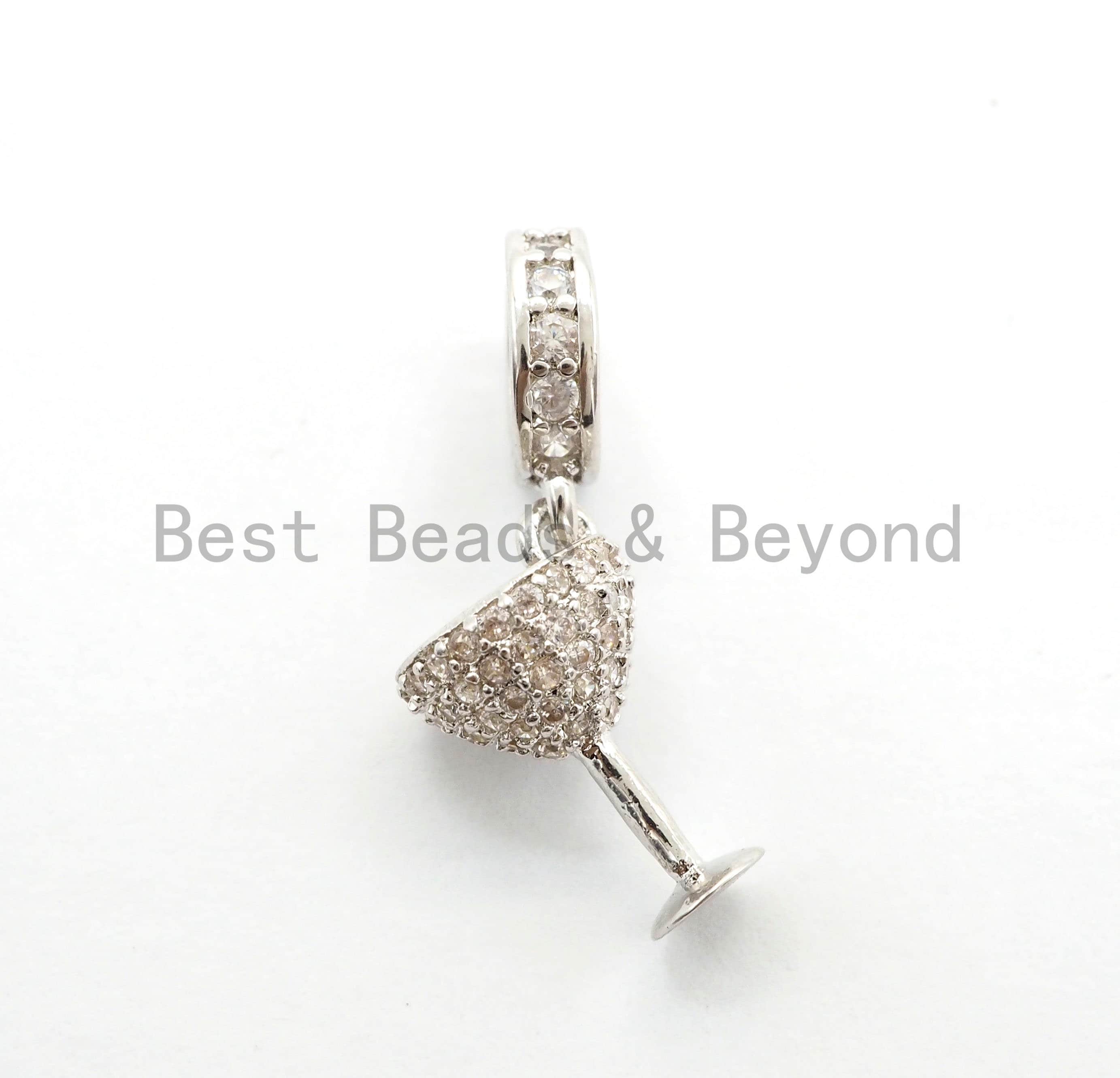 CZ Micro Pave Cocktail Glass Dangle Charm, Pave Wine Charm/Pendant, Large hole/Big hole European style bracelet charm Beads, 22x8mm,sku#Y149