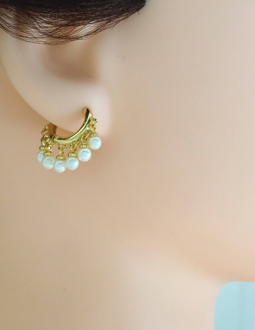 Gold Filled Dangle White Pearl Hoop Earrings, Sku#LD376