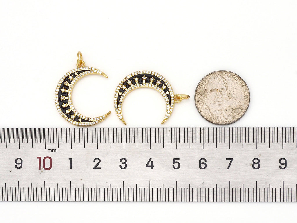 CZ Enamel Cresent Moon Star Charm,Sku#Z1393