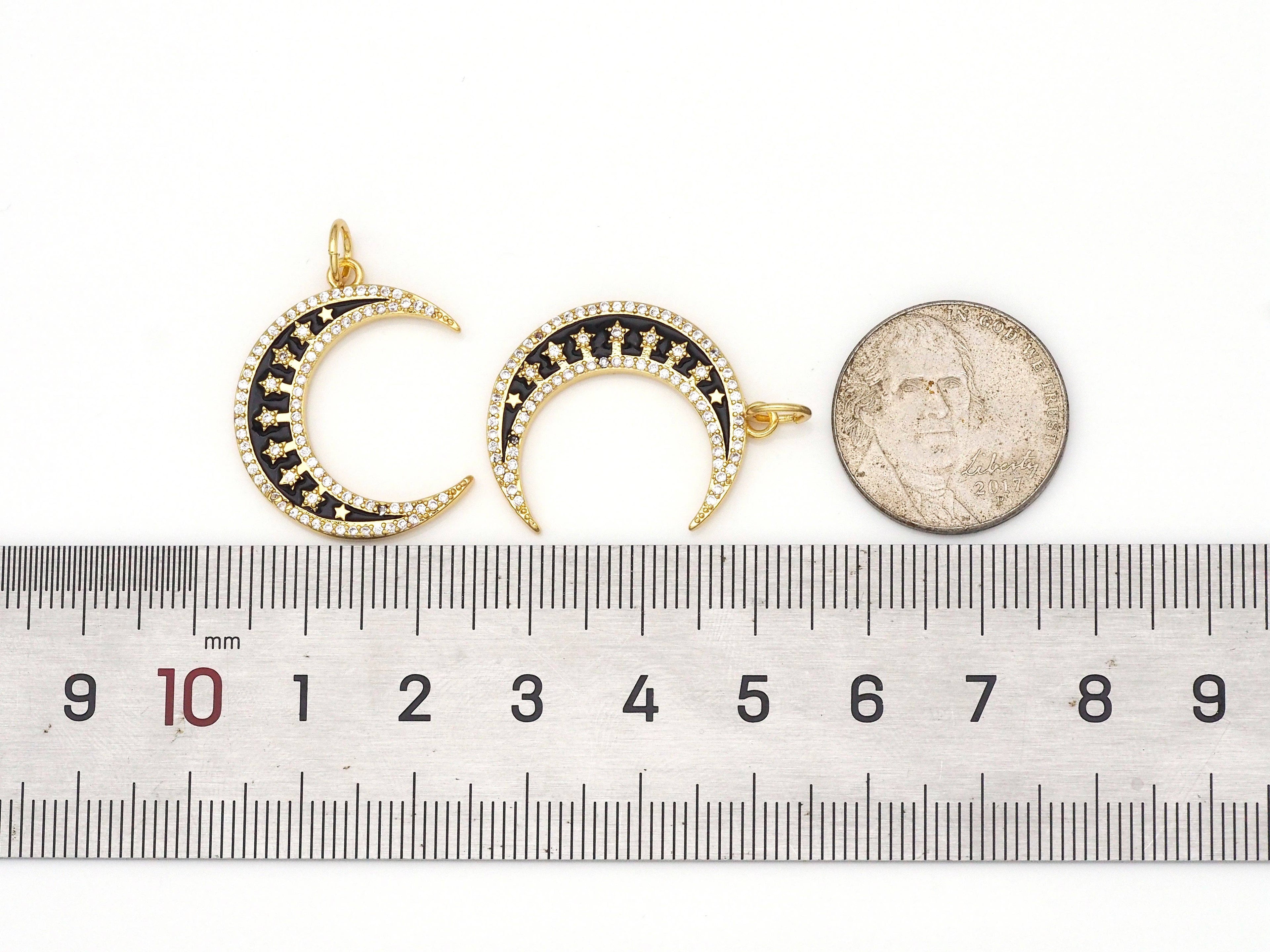 CZ Enamel Cresent Moon Star Charm,Sku#Z1393
