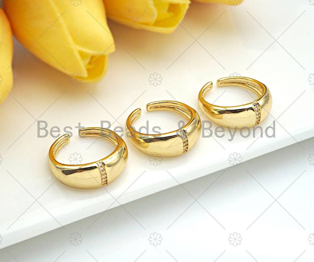 18K Gold Thick Band Adjustable Ring, Open Ring, CZ Pave Ring, Stacking Ring, Statment Ring, Pave Gold Ring,sku#X182