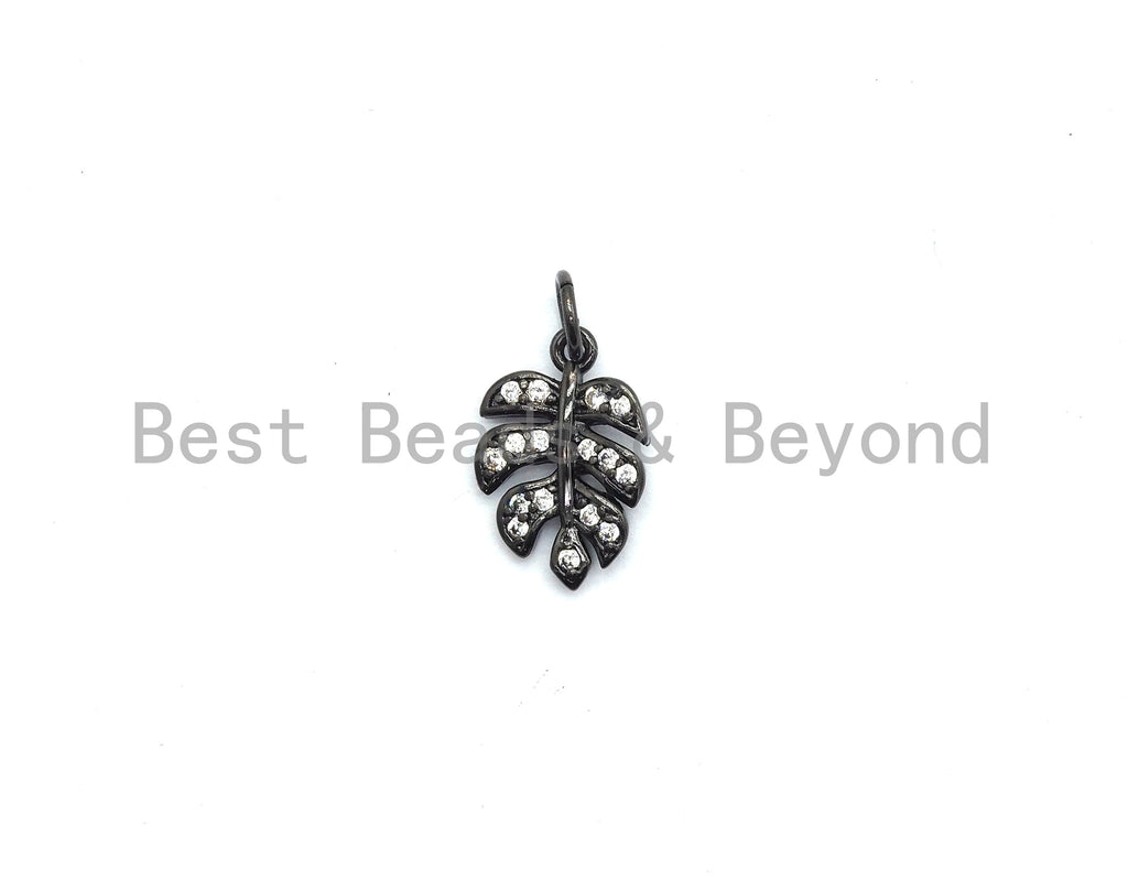 CZ Micro Pave Leaf Shape Charm Pendant for Necklace/Bracelet, Cubic Zirconia Pendant,9x14mm,sku#Y195