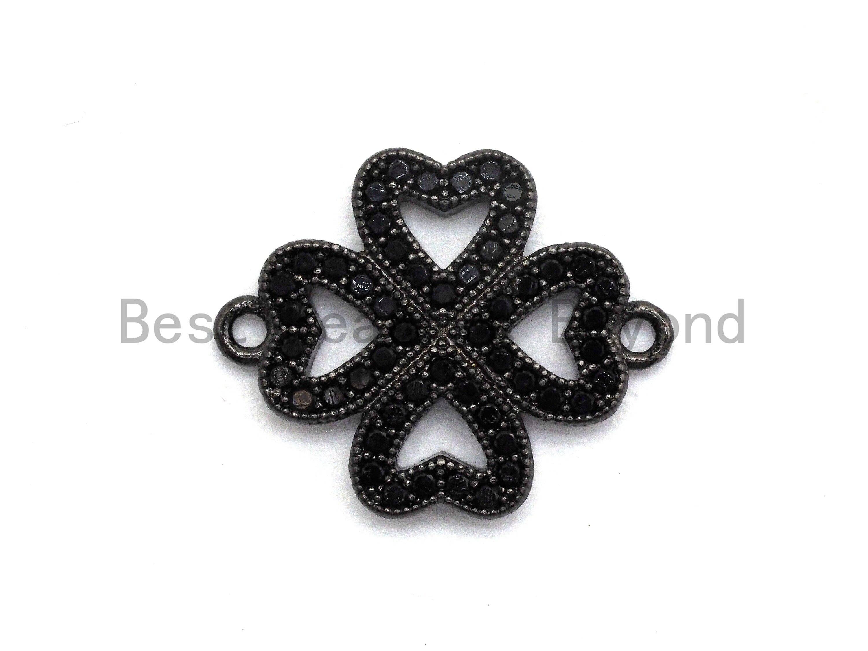 Black CZ Clover Connector charm, sku#A93