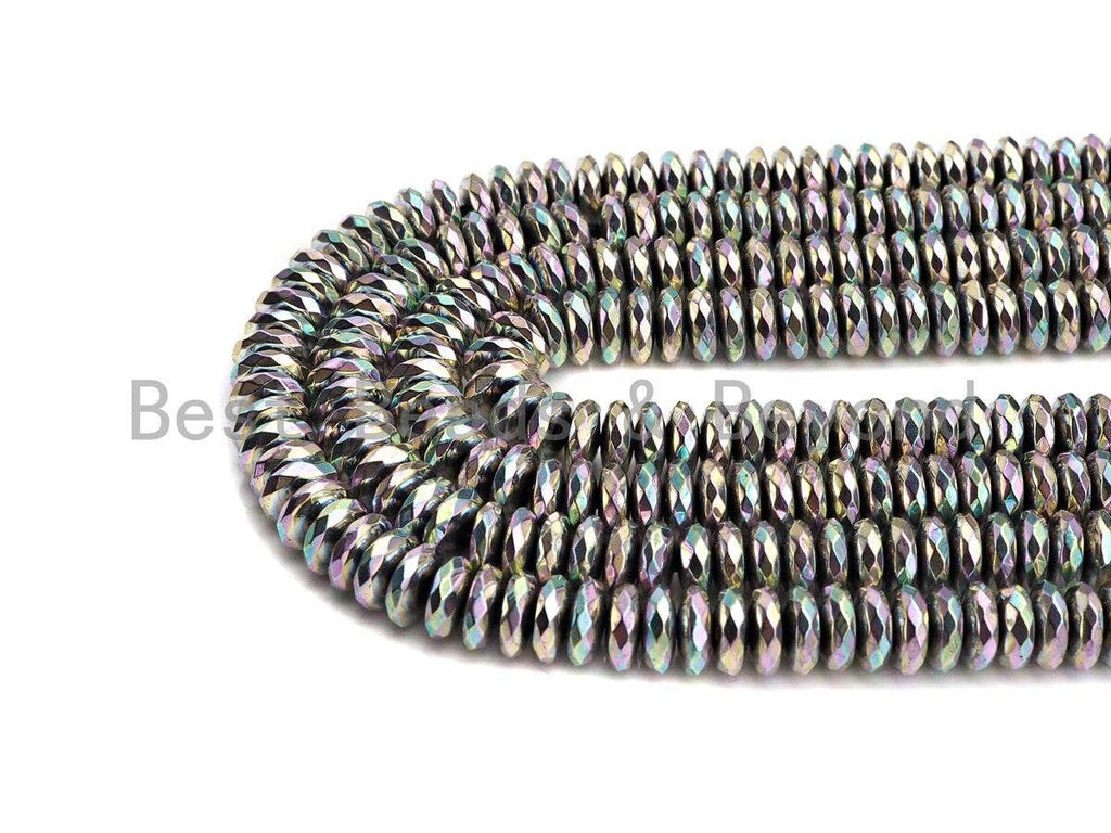NEW Rainbow Color Natural Hematite Silver Rondelle Faceated Beads,2x3mm, 2x4mm/3x6mm/3x8mm, AB Hematite Beads,15.5inch strand, sku#S124