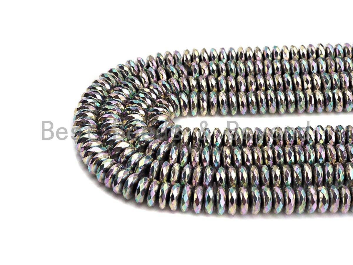 NEW Rainbow Color Natural Hematite Silver Rondelle Faceated Beads,2x3mm, 2x4mm/3x6mm/3x8mm, AB Hematite Beads,15.5inch strand, sku#S124