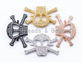 CZ Micro Pave Skull with Cross Connector, Bracelet Skull Charm,sku#E194