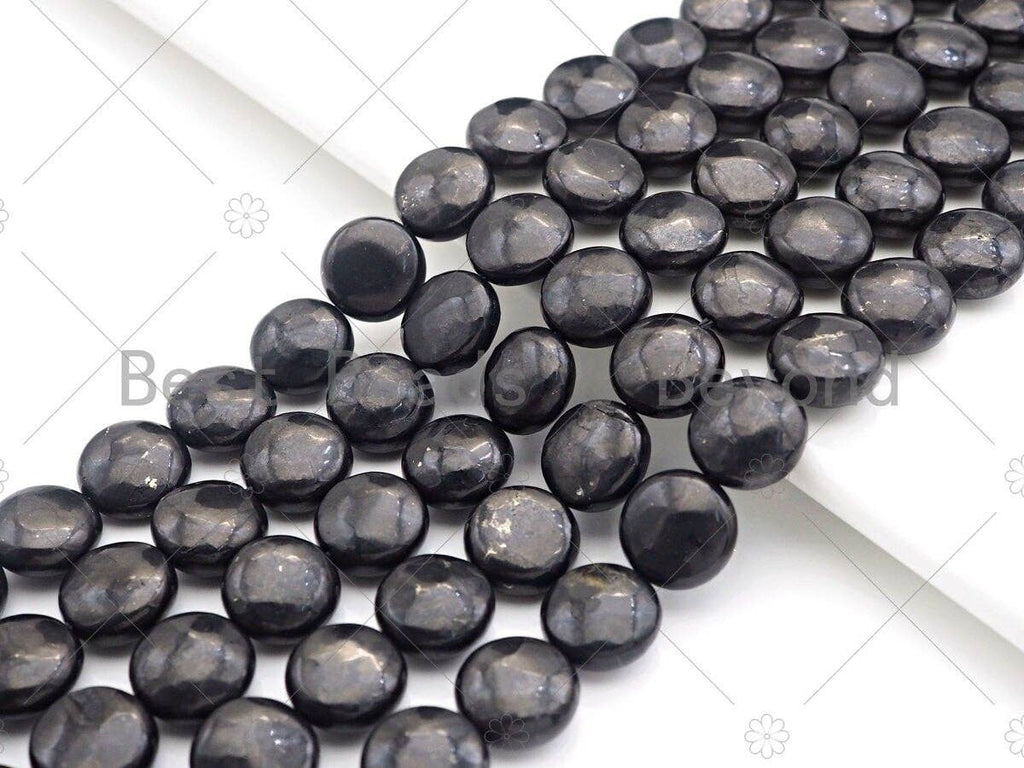 Top Quality Coin Shape Shungite, Smooth Shungite, Healing Energy, Genuine Shungite Beads 10mm/12mm, 15.5" Full Strand, Sku#U987