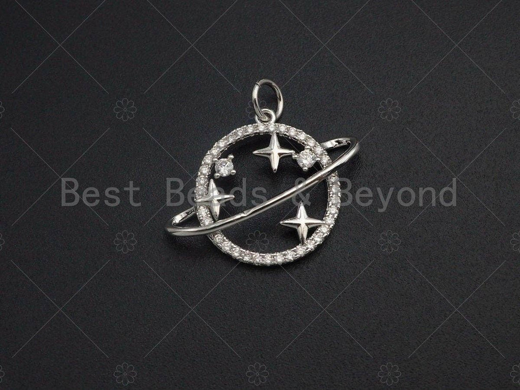 CZ Micro Pave Earth Star Planet Pendant/Charm, Cubic Zirconia Spacer Pendant Charm, 18x22mm,sku#Y250
