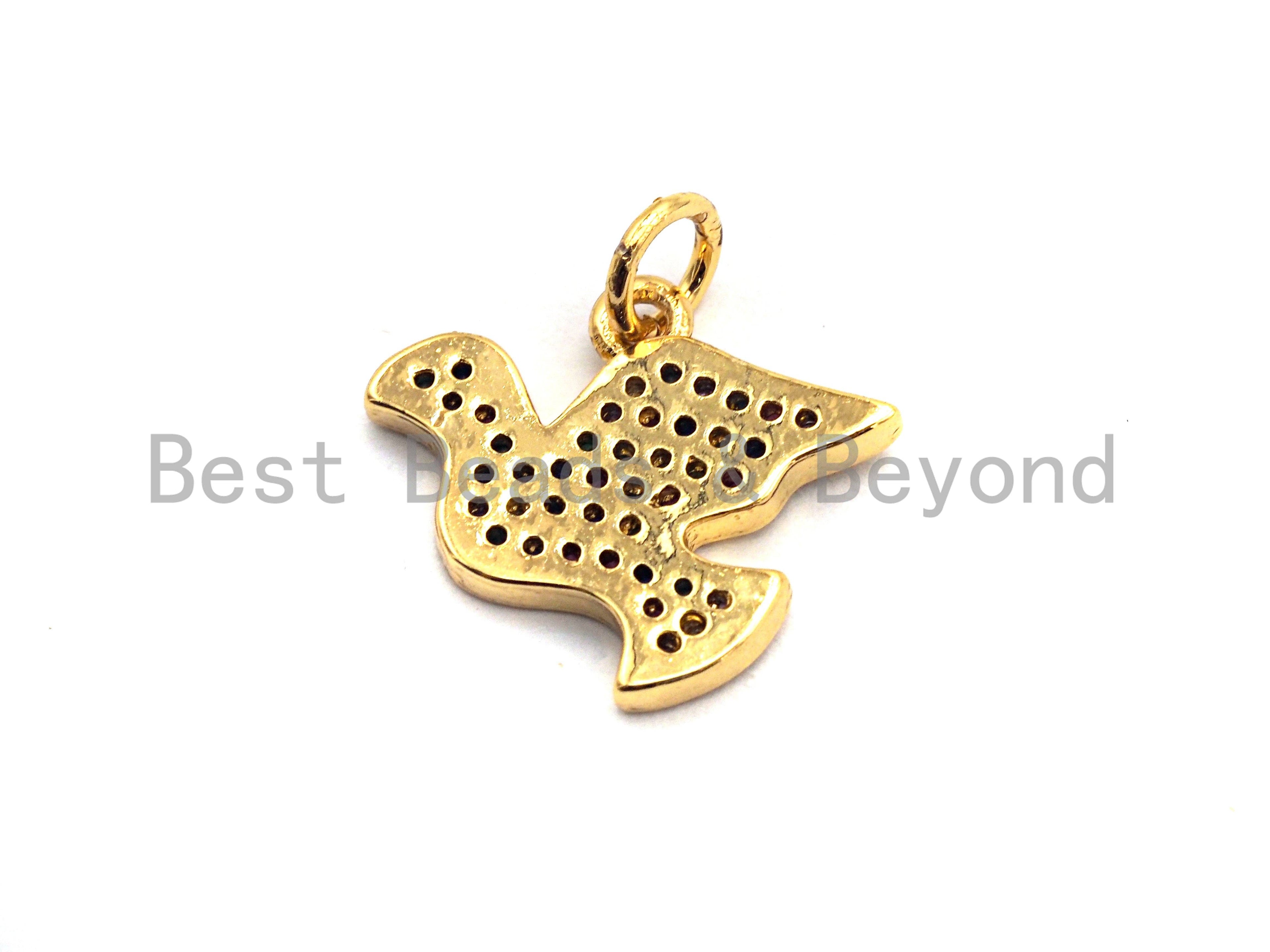 CZ Colorful Micro Pave Peace Dove Pendant, Pigeon Shaped Pave Pendant, Gold plated, 12x15mm, Sku#F832