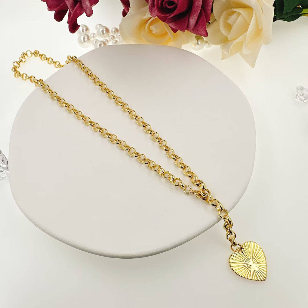 Gold Rolo Chain Heart Pendant Necklace, Sku#EF530