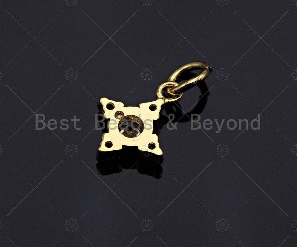 Dainty CZ Micro Pave Star Flower Shape Pendant/Charm, Bracelet Necklace Charm, North Star Pendant Charm, 9x11mm,sku#Z1231