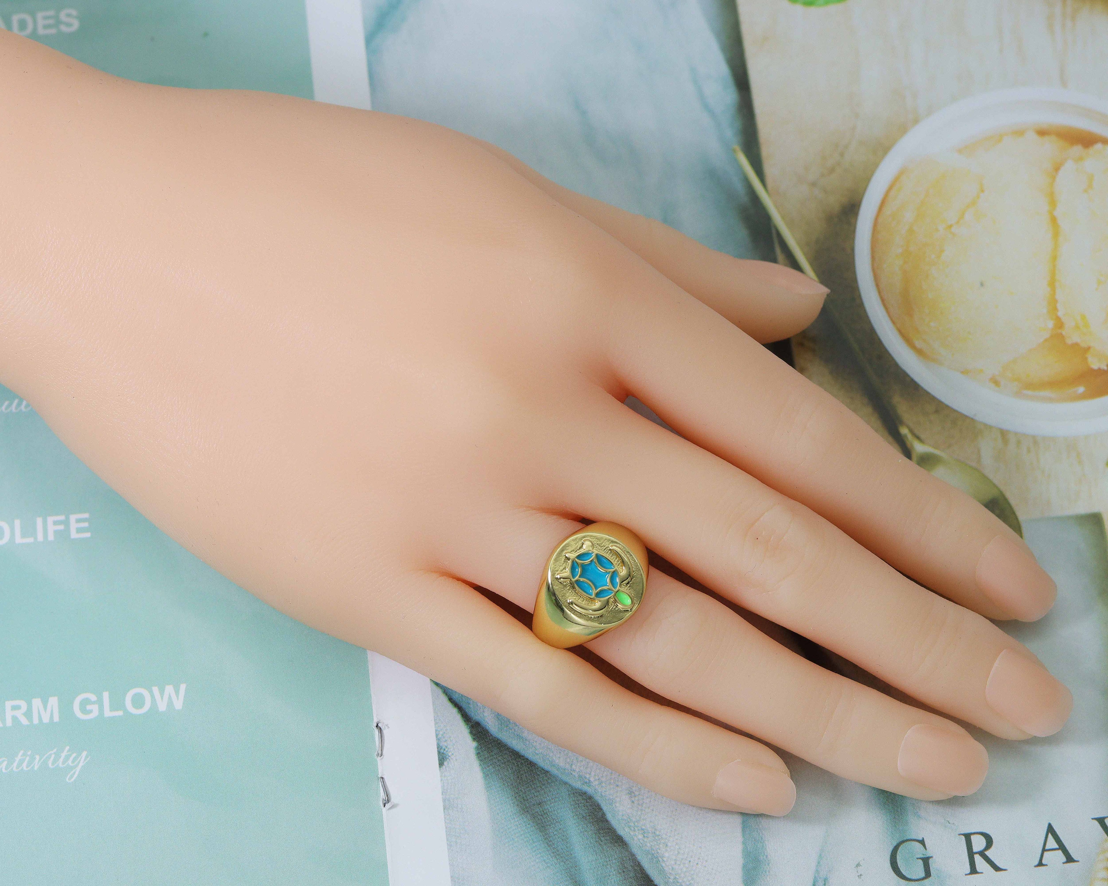 Enamel Turtle Adjustable Ring, Sku#O97